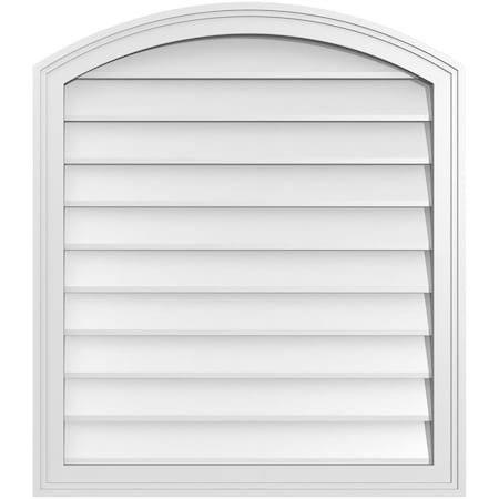 Arch Top Surface Mount PVC Gable Vent: Functional, W/ 2W X 1-1/2P Brickmould Frame, 28W X 32H